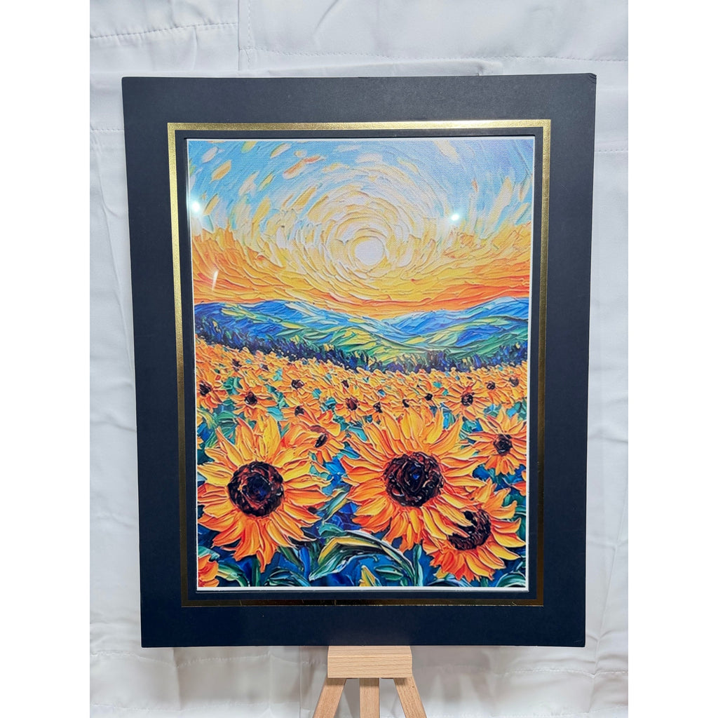 Sunflower field art print on canvas, 12x16 inches with 16x20 mat, by Republic Mercantile featuring vibrant sunflower landscape.