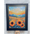 Sunflower field art print on canvas, 12x16 inches with 16x20 mat, by Republic Mercantile featuring vibrant sunflower landscape.
