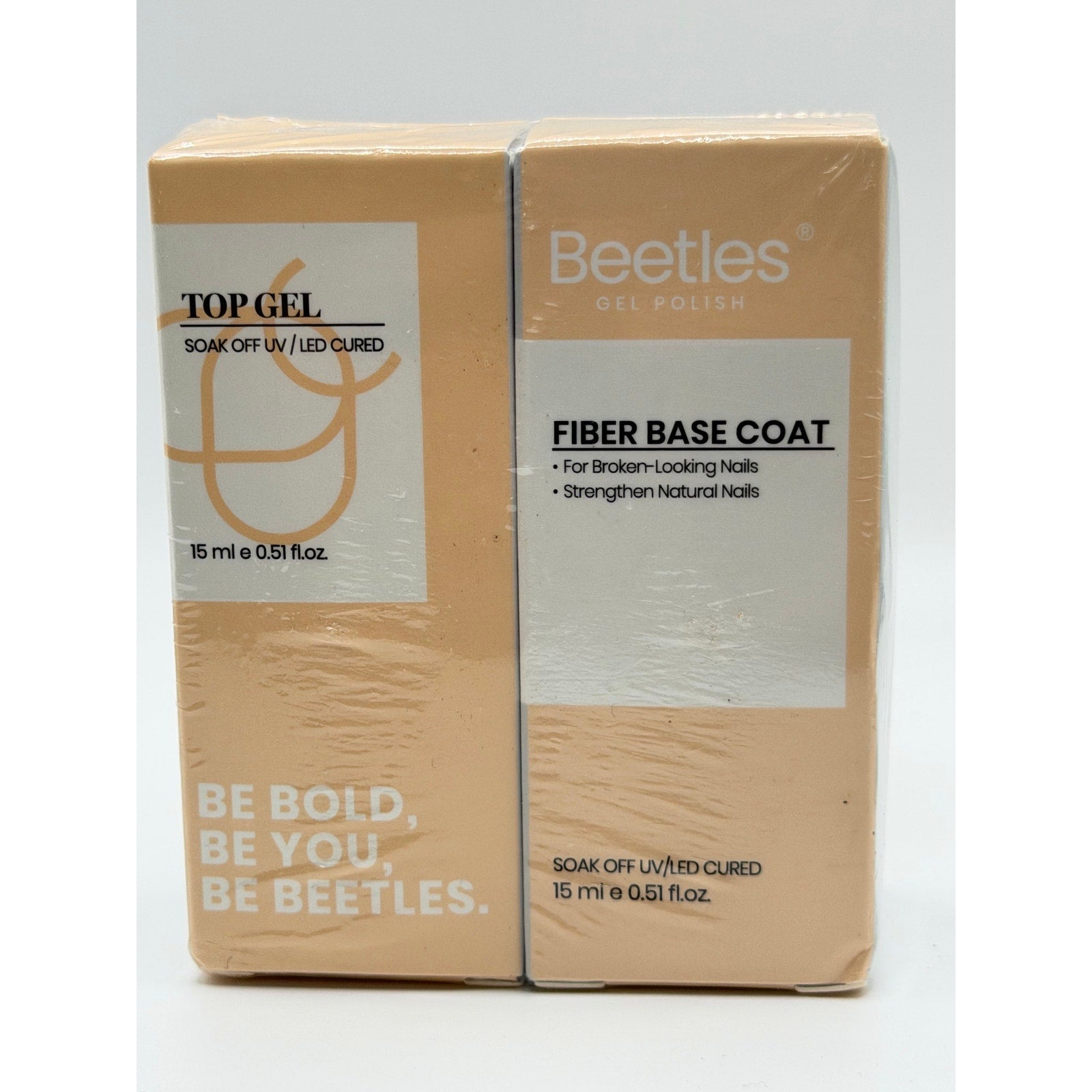 Beetles Fiber Base Coat & Top Gel, 2 pc Set - Clear UV/LED Gel, 15ml each