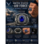 Men's US Air Force Signet Ring in silver and blue, size 12, with detailed Air Force emblem, crafted by Republic Mercantile.