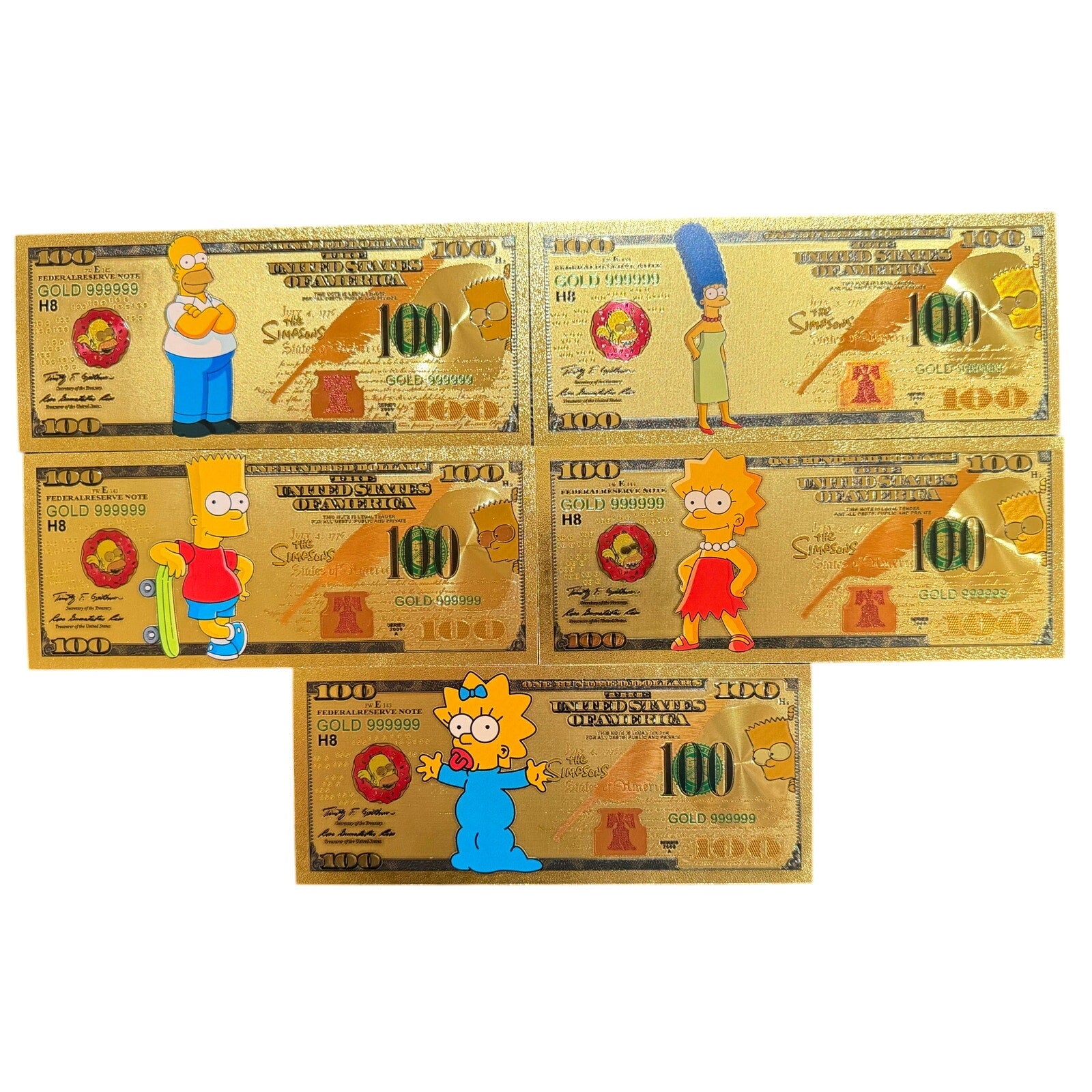 Set of 5 Republic Mercantile Gold-Foil Novelty Notes featuring shiny, decorative currency designs on each note.