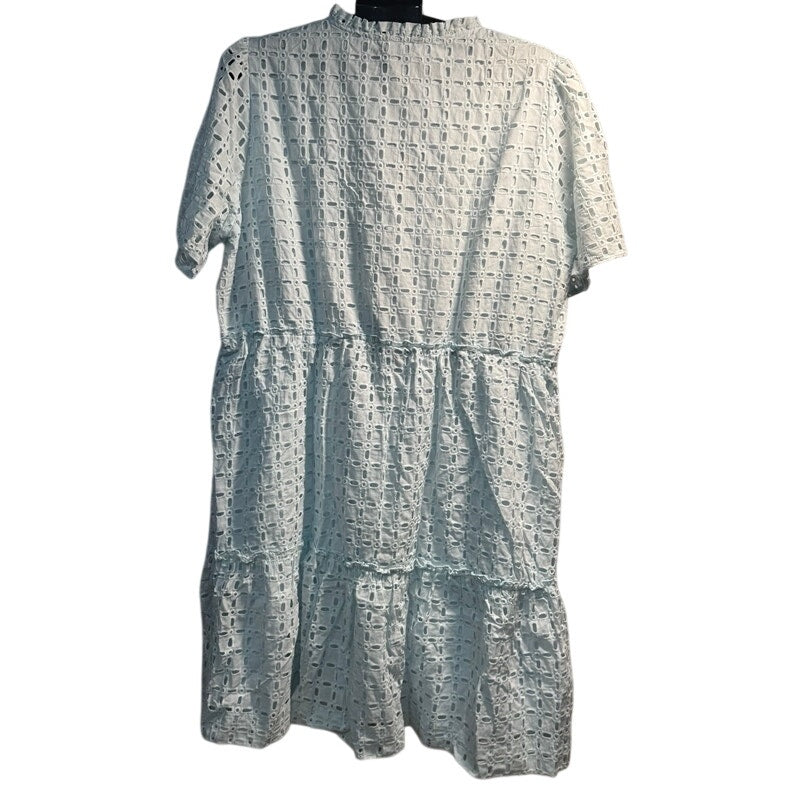 PrettyGarden Light blue Eyelet Mini-Dress V-Neck, Ruffled, Size XXL
