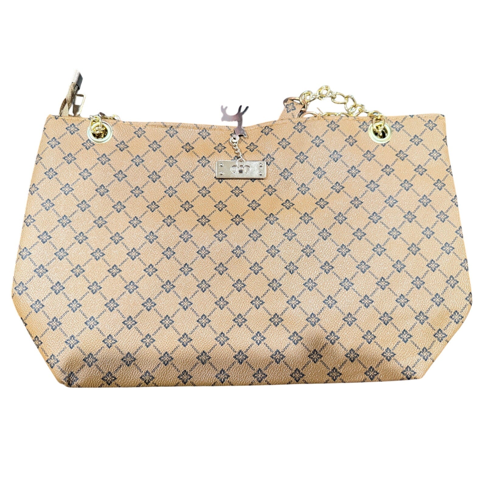 Sandglass Women's casual shoulder tote bag in tan with gold accents, featuring a spacious design and stylish shoulder strap.