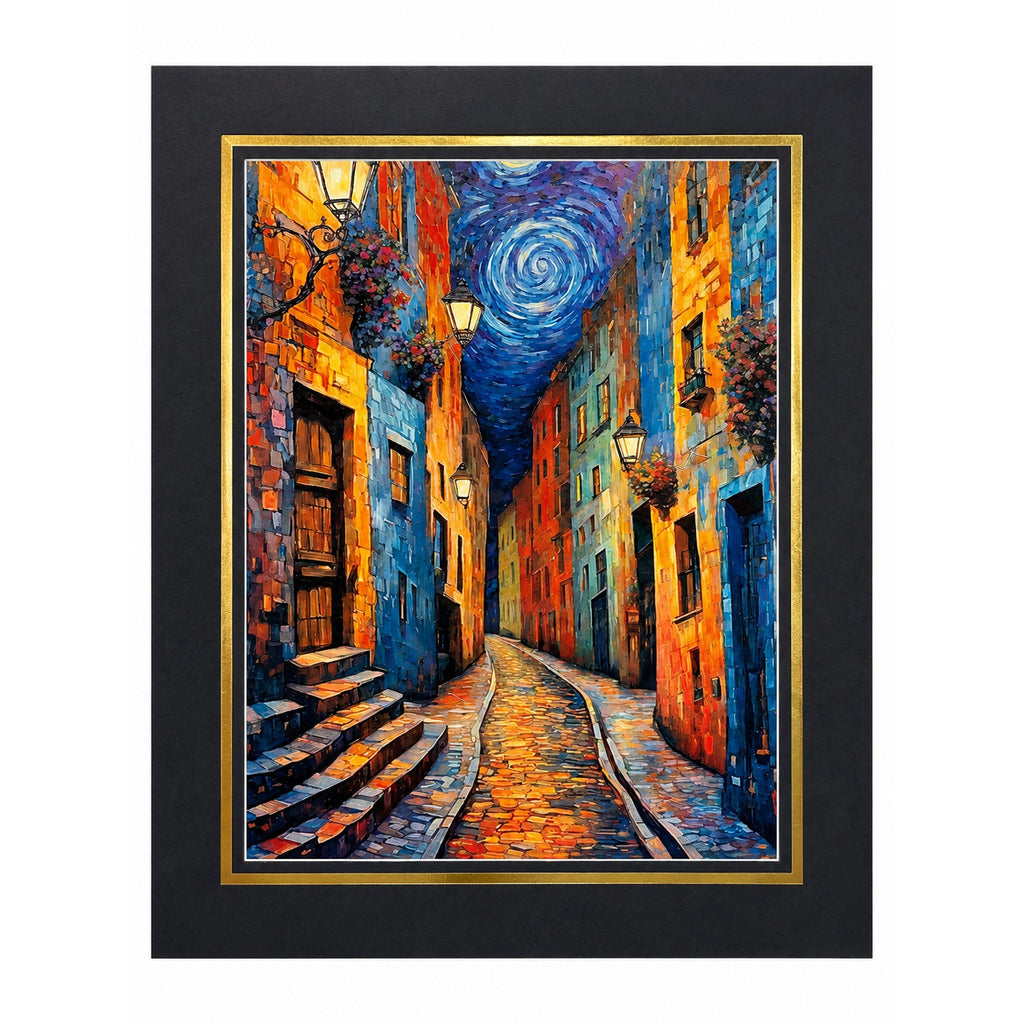 12x16 inch Van Gogh alley art print on canvas with 16x20 mat, featuring vibrant colors and detailed brushwork by Republic Mercantile.