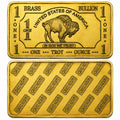 Troy ounce brass alloy collectible bar from CMC Mint with detailed engravings and branding on the surface.