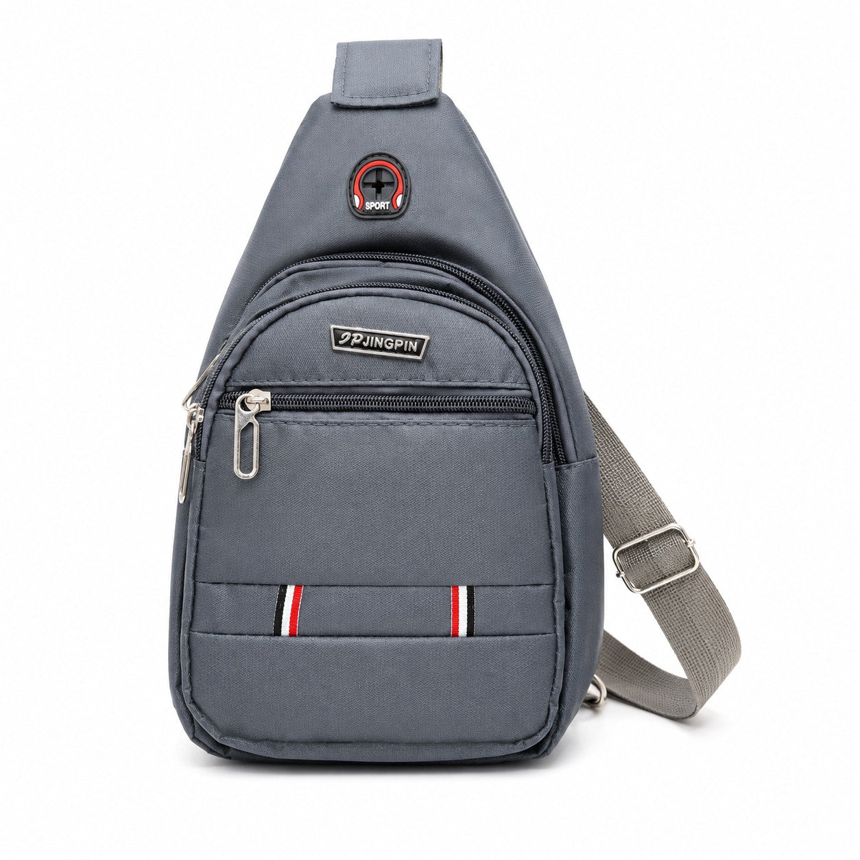 Gray Jingpin Daily Single Strap Crossbody Backpack for unisex wear, featuring a sleek design and adjustable strap.