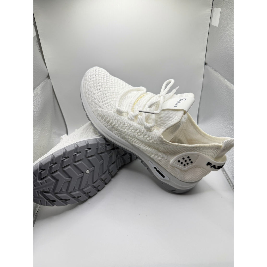 White women's athletic sneakers by Republic Mercantile in size 6.5 US / 37 Euro, featuring breathable mesh and sporty design.