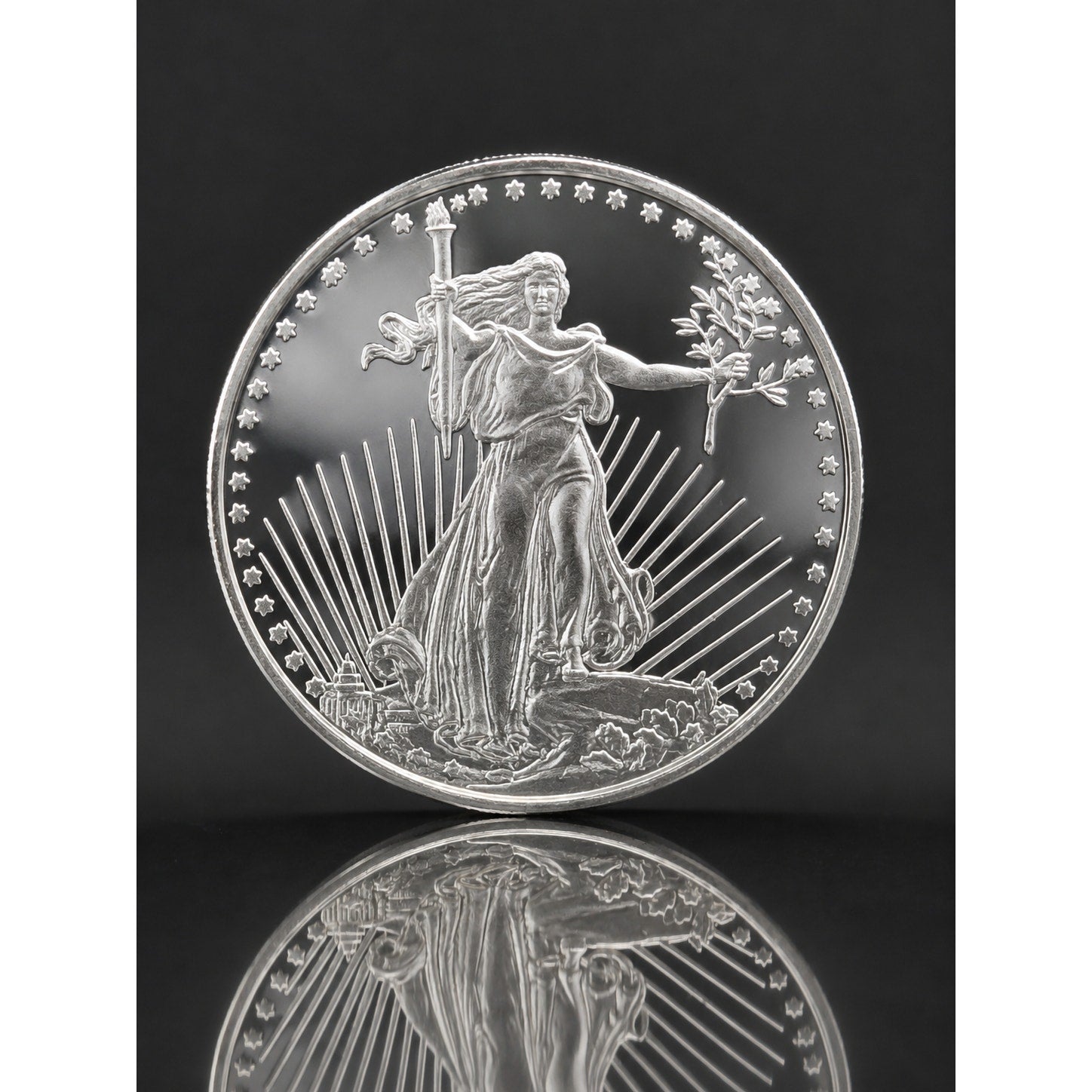1 oz .999 fine silver St. Gaudens collectible coin by Republic Mercantile, featuring detailed design and made in the USA