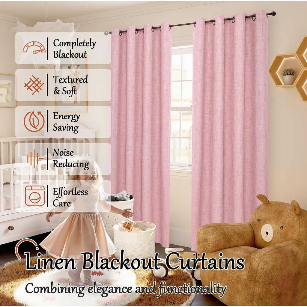 Baby pink nursery blackout curtains with grommet top, 52x84 inches, two-panel set by Lajode, designed for light-blocking and style.