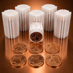 Collection of five tubes containing 1oz .999 fine copper Walking Liberty collectible coins from Republic Mercantile.