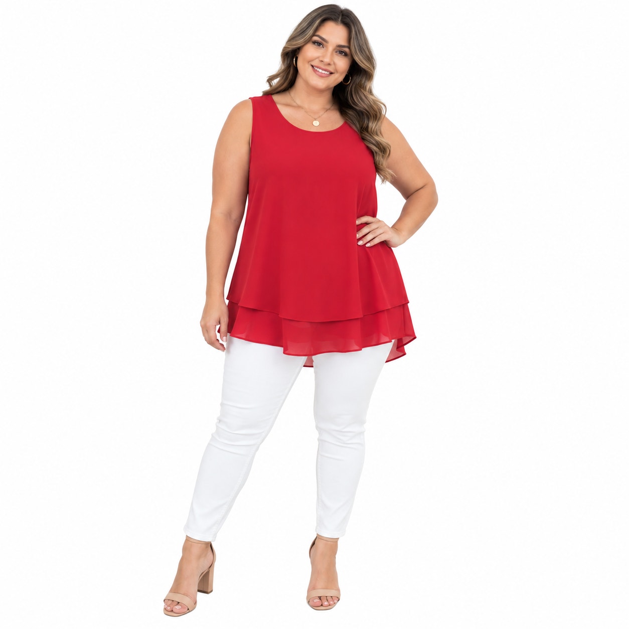 Uvplove women's sleeveless chiffon tank top with double layers, casual blouse in size 3XL, lightweight and stylish for warm weather.