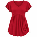 Fantaslook women's V-neck short sleeve babydoll top in size M, lightweight and stylish for casual wear.