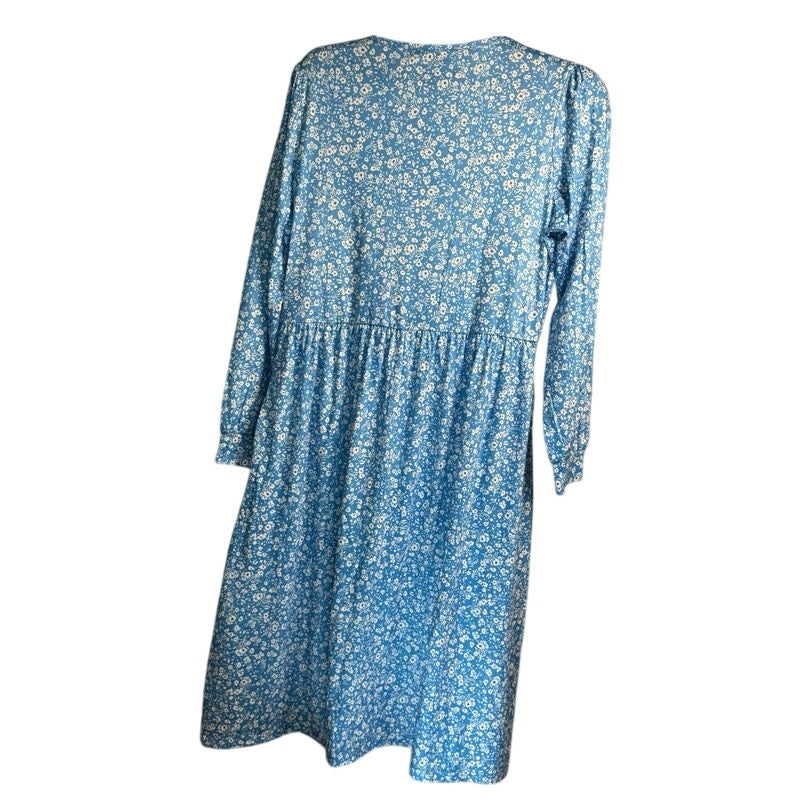 Fantaslook Long-Sleeve Blue Floral Dress Size L