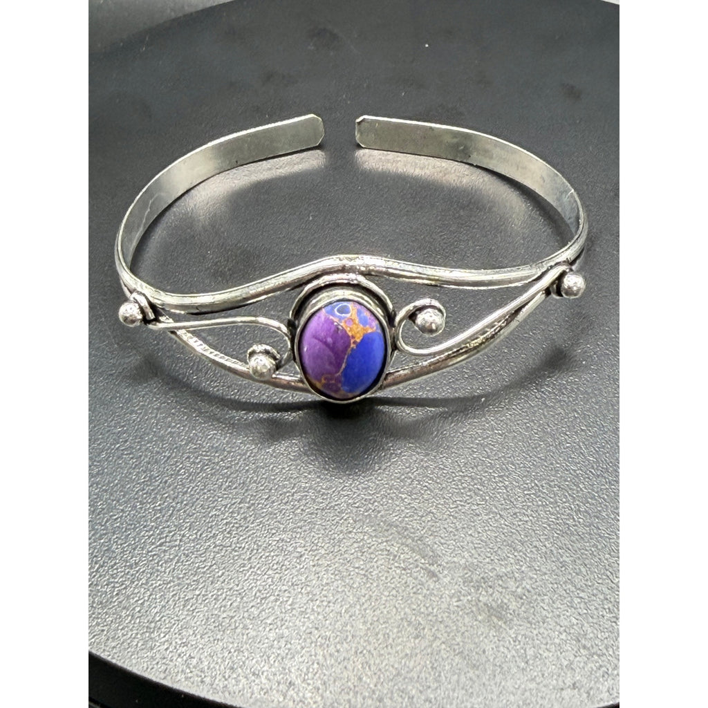 Silver plated bangle gem bracelet by Republic Mercantile featuring handcrafted design and sparkling gemstone accents.
