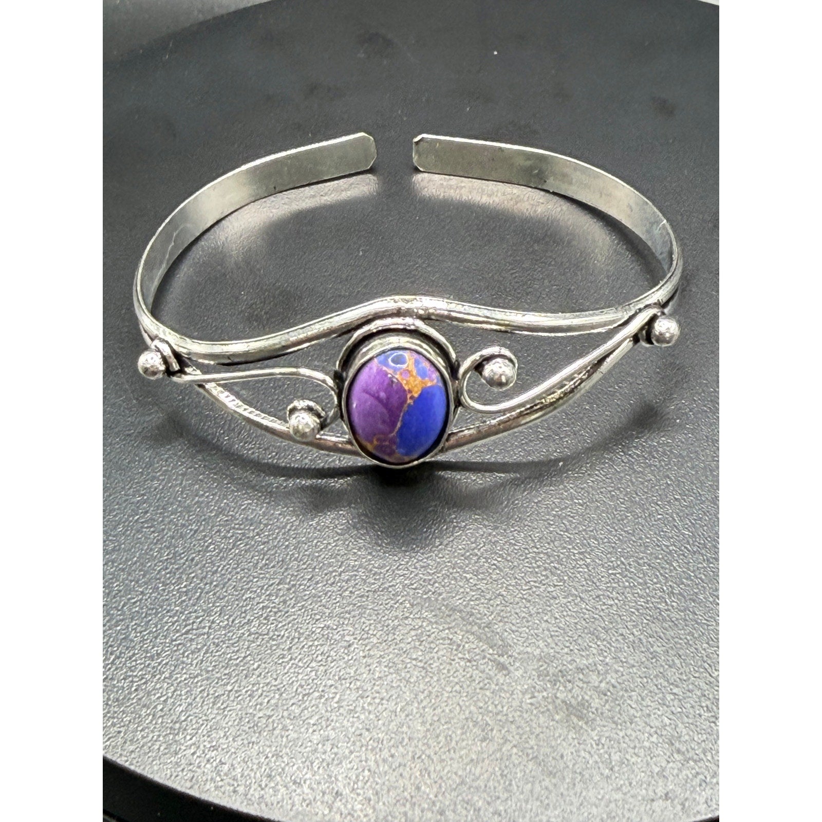 Silver plated bangle gem bracelet by Republic Mercantile featuring handcrafted design and sparkling gemstone accents.