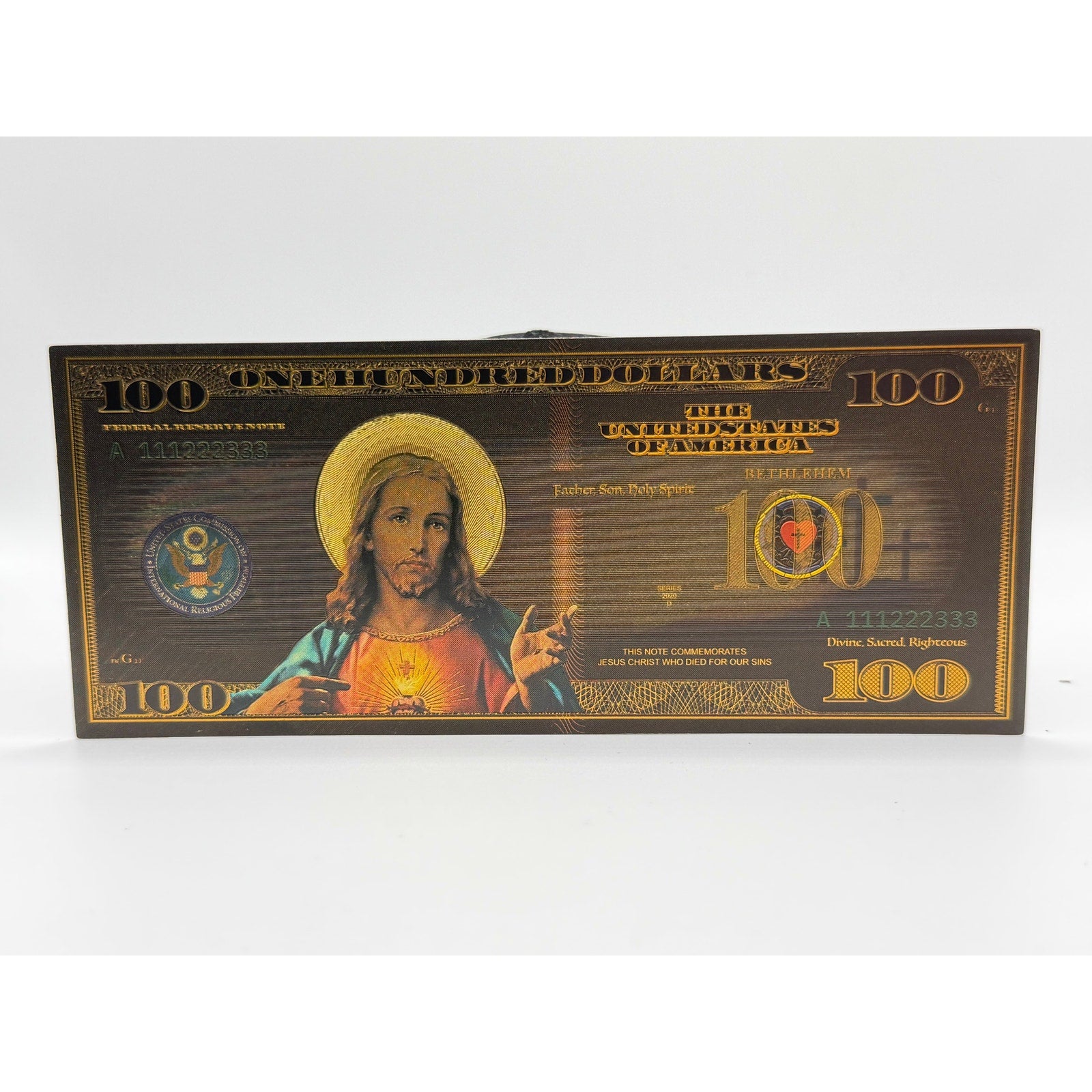 Bronze-colored Jesus Christ Last Supper tribute note with detailed religious artwork and Republic Mercantile branding.
