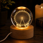 3D Etched Crystal Globe LED Light with USB Display Base