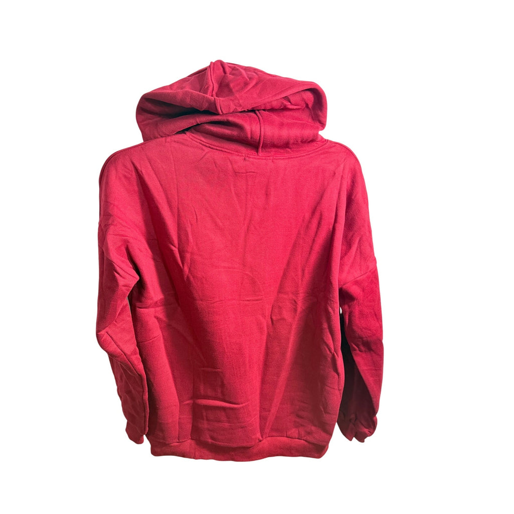 Moshu women's half button sweatshirt hoodie with drawstring, size L, in a casual pullover style, featuring a comfortable fit.