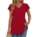 Fantaslook women's V-neck short sleeve babydoll top in size M, lightweight and stylish for casual wear.