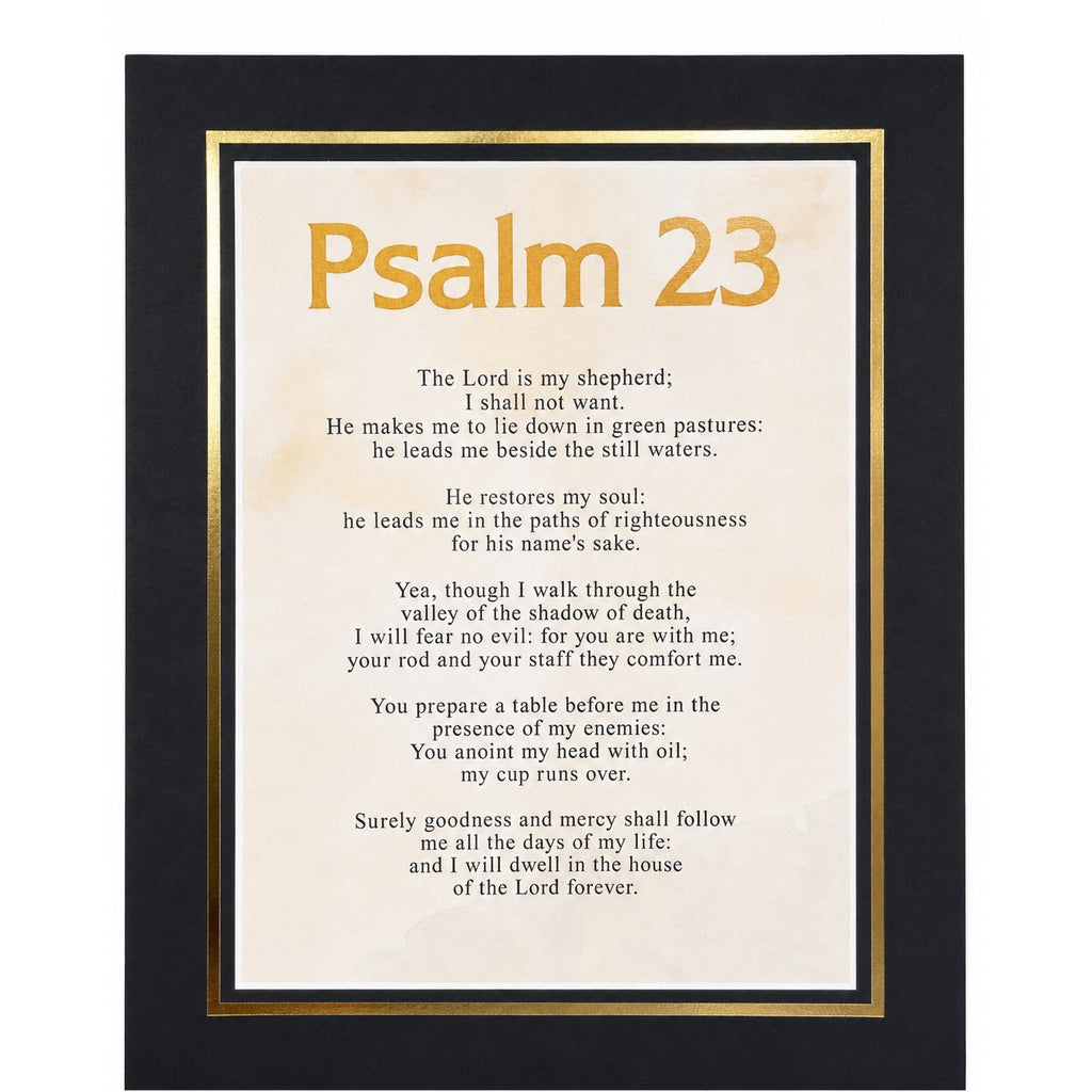 12x16 inch Psalms 23 art print on canvas with 16x20 mat, featuring elegant biblical verses and decorative design by Republic Mercantile
