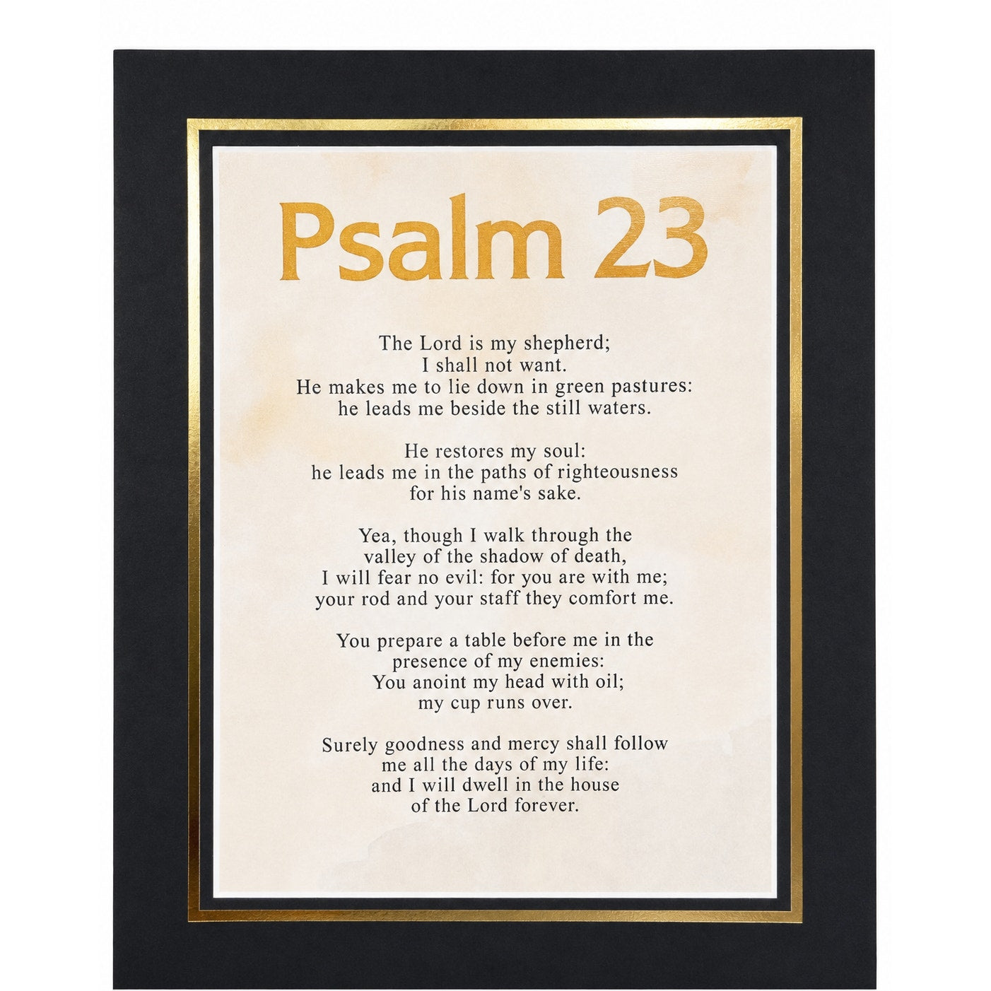 12x16 inch Psalms 23 art print on canvas with 16x20 mat, featuring elegant biblical verses and decorative design by Republic Mercantile