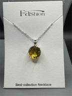 Two-carat citrine fashion crystal necklace with gold-tone chain, stylish jewelry piece by Republic Mercantile.