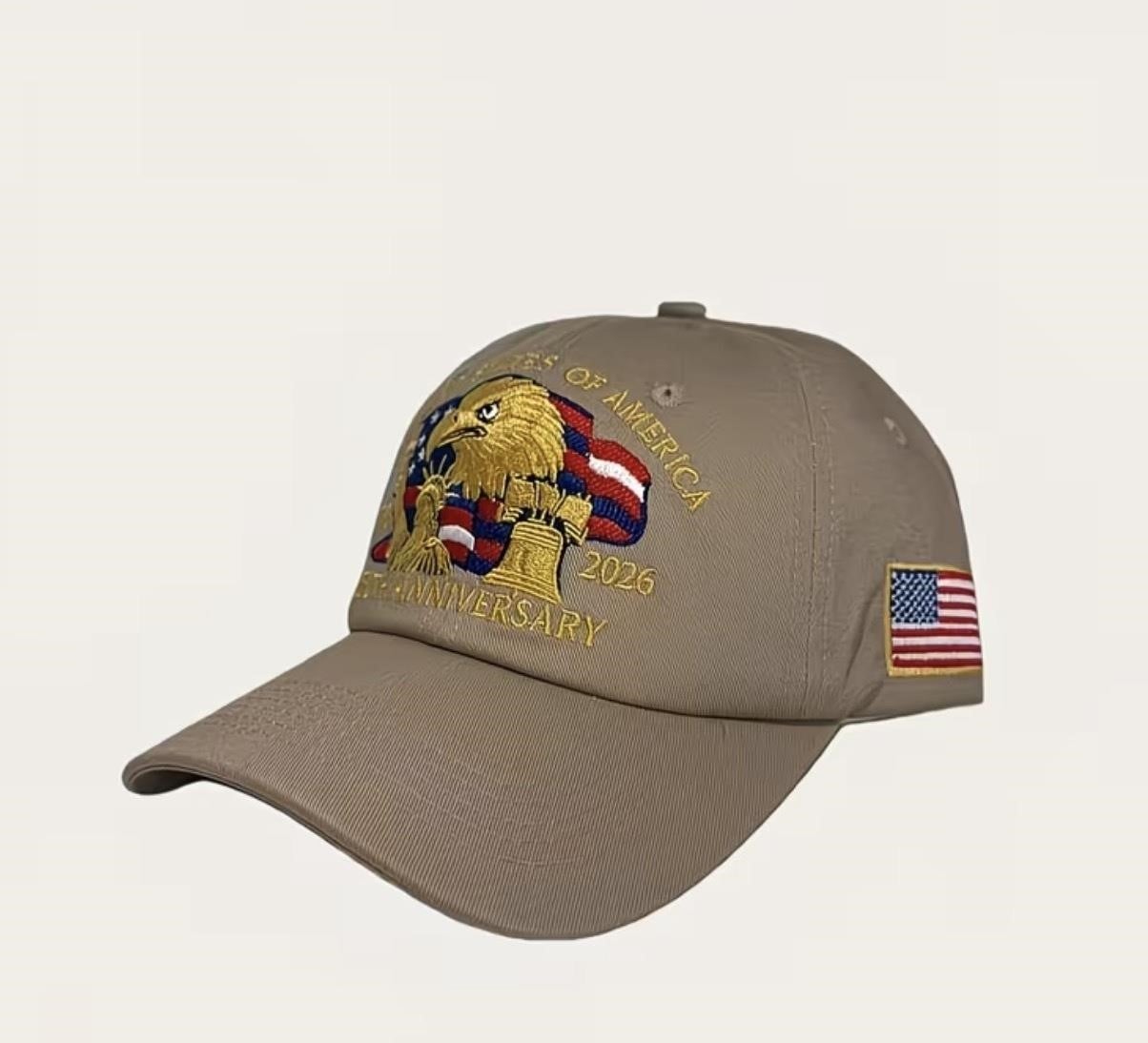 Tan 250th Anniversary ball cap by Republic Mercantile with embroidered logo and adjustable strap, displayed on a plain background.