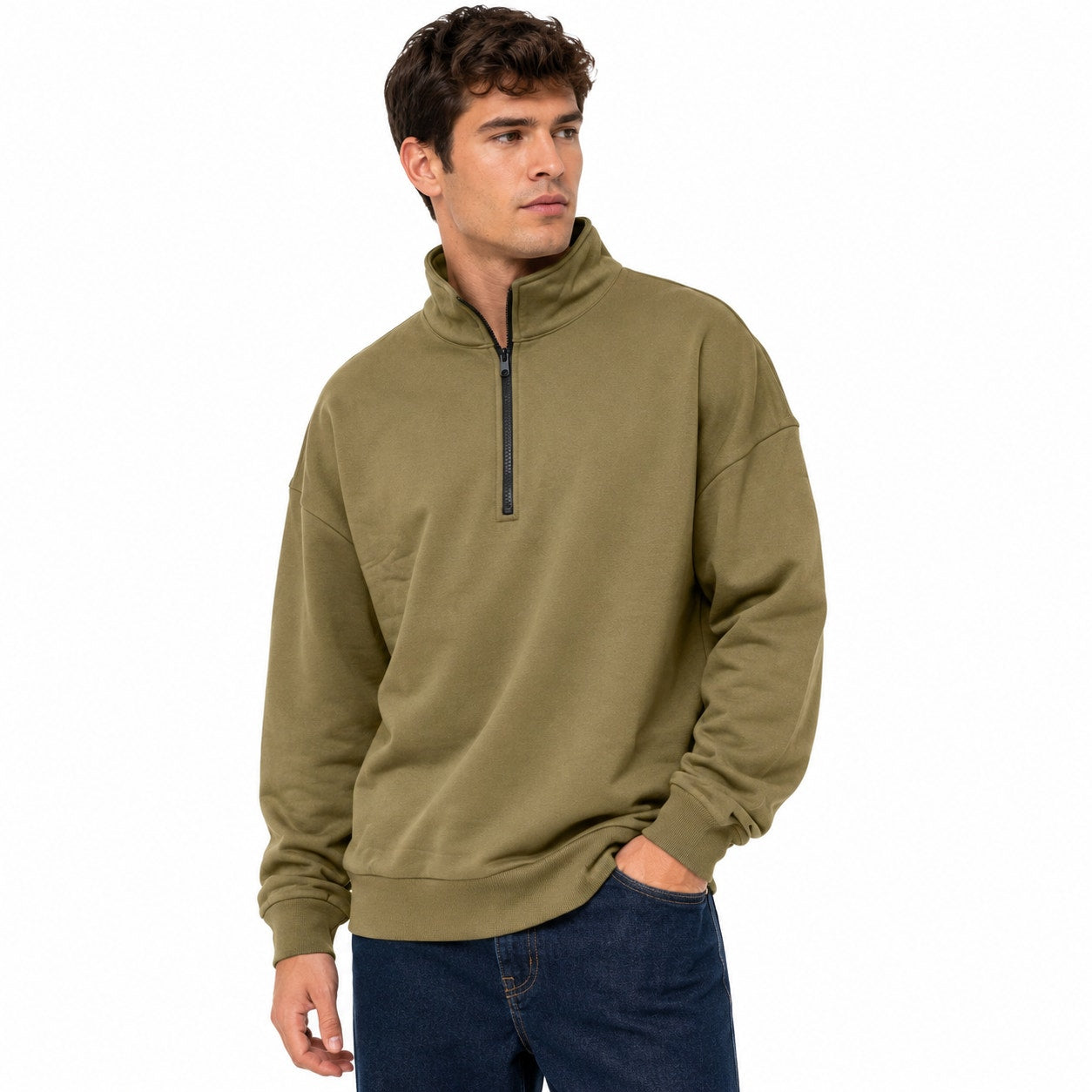 SUNBS Pull Over 1/4 Zip Sweater - Olive - XL