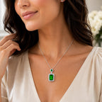 Emerald-style crystal pendant necklace from Republic Mercantile featuring a sparkling green gemstone on a delicate chain