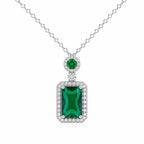 Emerald-style crystal pendant necklace featuring a sparkling green gemstone on a silver chain, by Republic Mercantile.