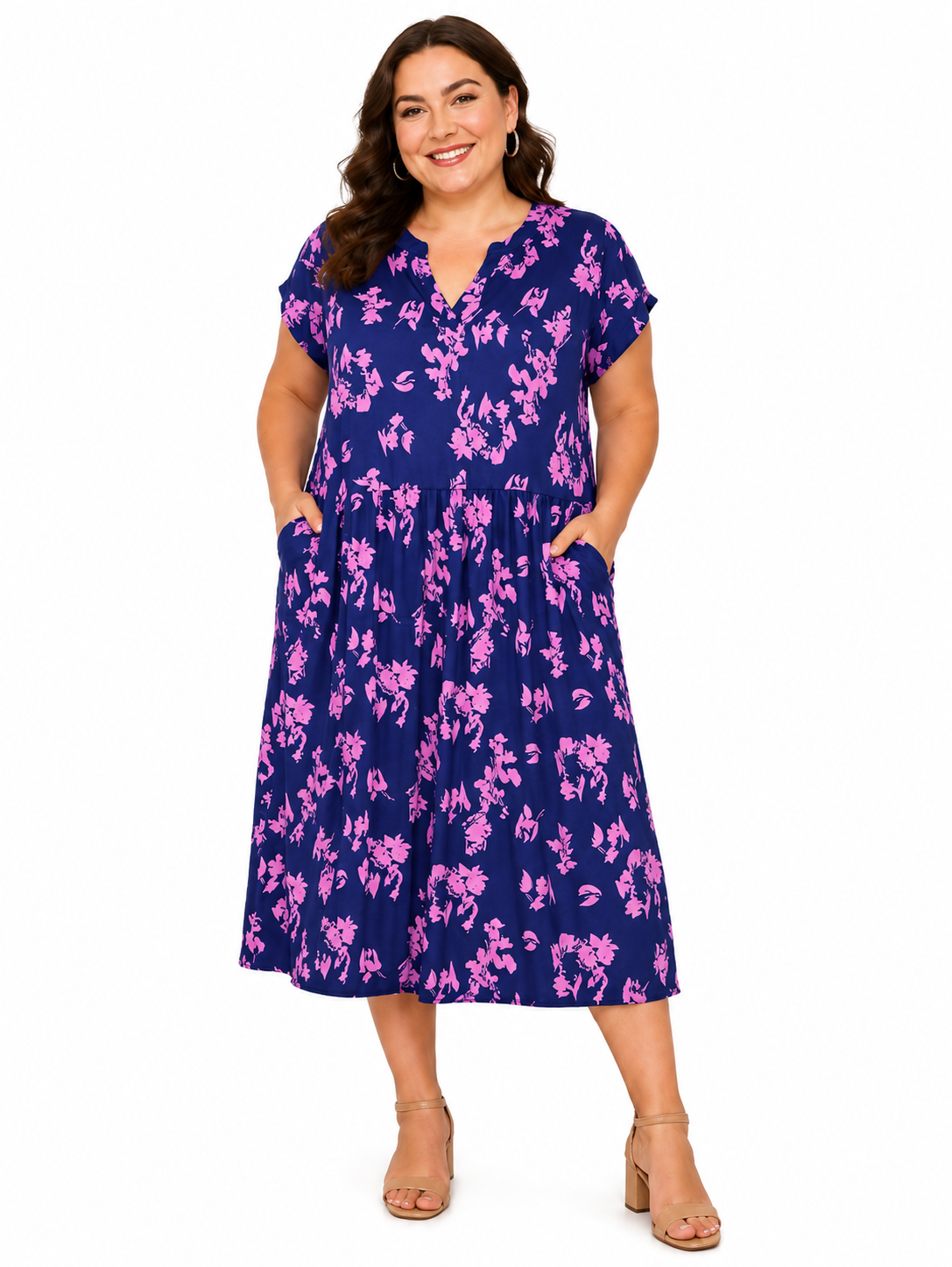 Fantaslook floral short sleeve dress in size 3X, featuring a colorful floral pattern and a comfortable fit.