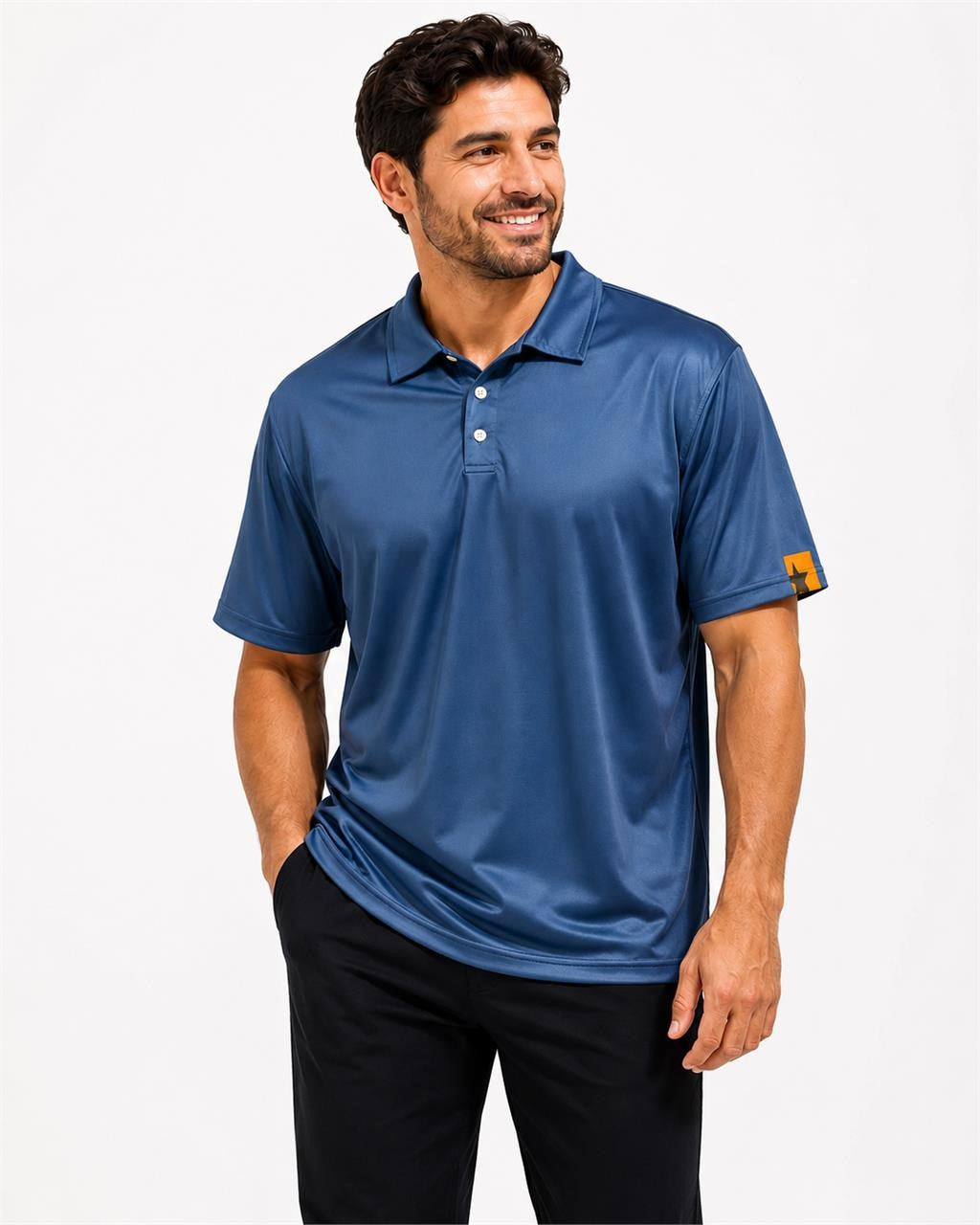 Men's blue airflow polo shirt by Republic Mercantile in XXL size, featuring a classic collar and short sleeves.