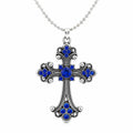 Large blue crucifix pendant necklace on silver chain by Republic Mercantile, featuring a detailed blue crucifix design.