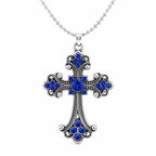 Large blue crucifix pendant necklace on silver chain by Republic Mercantile, featuring a detailed blue crucifix design.