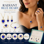 Five-piece fashion jewelry set featuring sapphire heart pendant and cubic zirconia accents, stylish and elegant jewelry from Republic Mercantile