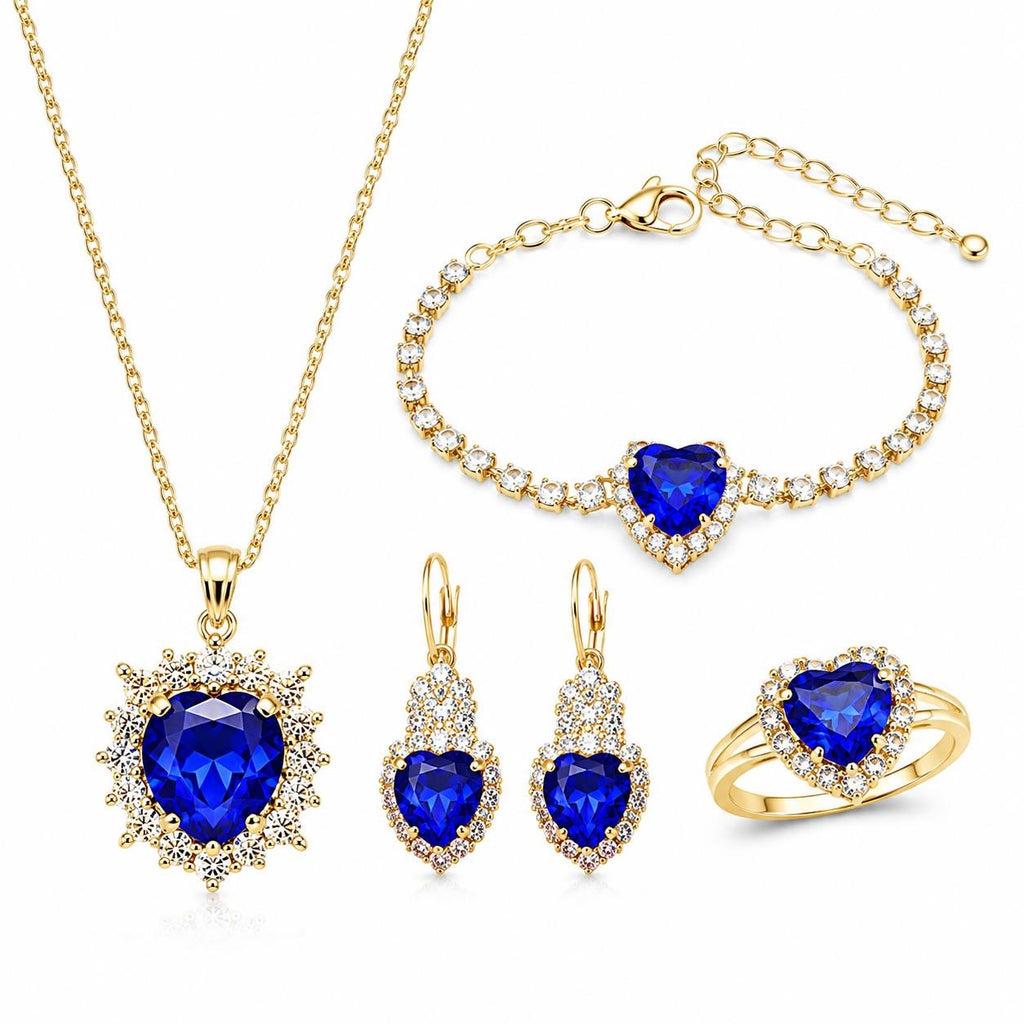 Five-piece fashion jewelry set with sapphire heart pendant and cubic zirconia accents, by Republic Mercantile.