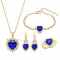 Five-piece fashion jewelry set with sapphire heart pendant and cubic zirconia accents, by Republic Mercantile.