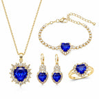 Five-piece fashion jewelry set with sapphire heart pendant and cubic zirconia accents, by Republic Mercantile.