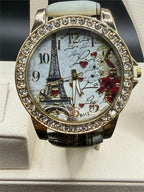 Republic Mercantile Eiffel Tower themed ladies watch strap band with Paris design and floral accents, made for stylish wristwear.