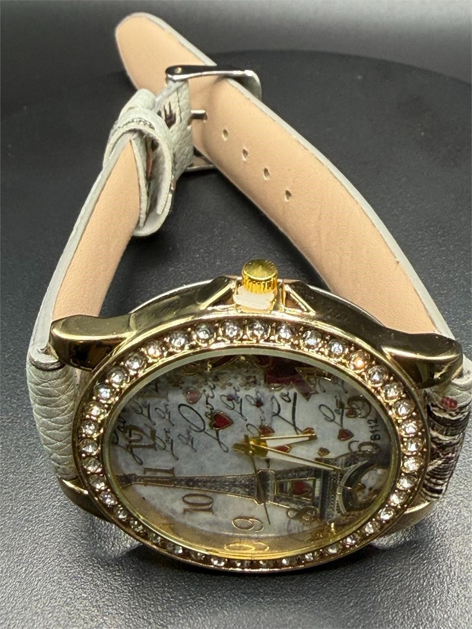 Republic Mercantile Eiffel Tower-themed ladies watch strap band with Paris design, leather material, and adjustable buckle.
