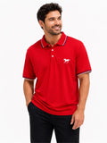 Men's red polo shirt by Republic Mercantile, size XL, shown laid flat, highlighting classic collar and short sleeves.