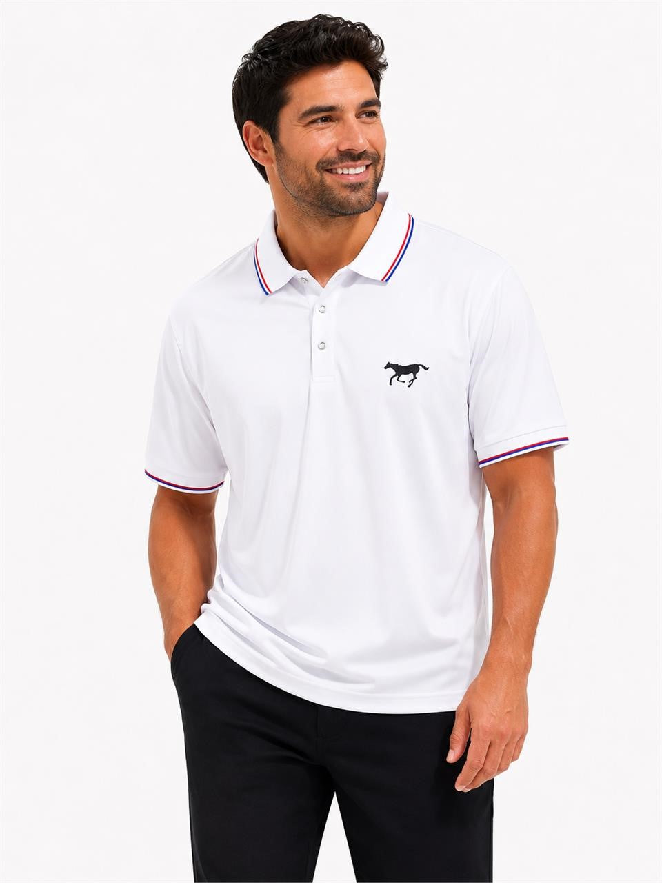 Men's white polo shirt in size XL by Republic Mercantile, featuring a classic collar and short sleeves.
