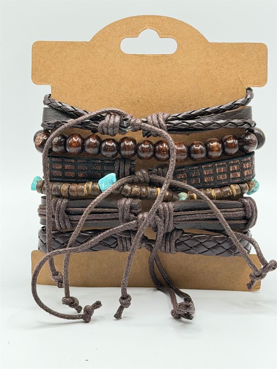 Handcrafted 6 strand boho leather bracelet in brown with bead accents, from Republic Mercantile.