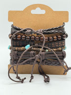 Handcrafted 6 strand boho leather bracelet in brown with bead accents, from Republic Mercantile.