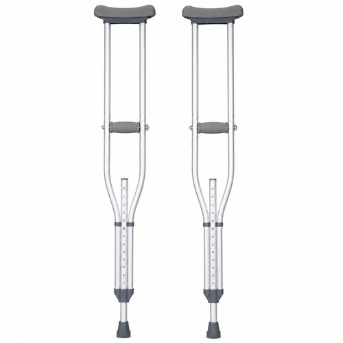 Pair of lightweight aluminum underarm crutches by Republic Mercantile, with padded underarm supports and adjustable height features.