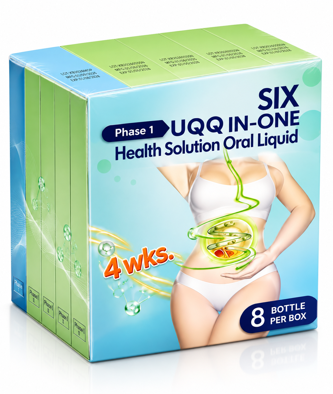 Daewoong Pharmaceutical 6-in-1 Health Solution Oral Liquid Phase 1 & 2 supplement bottle with label details.