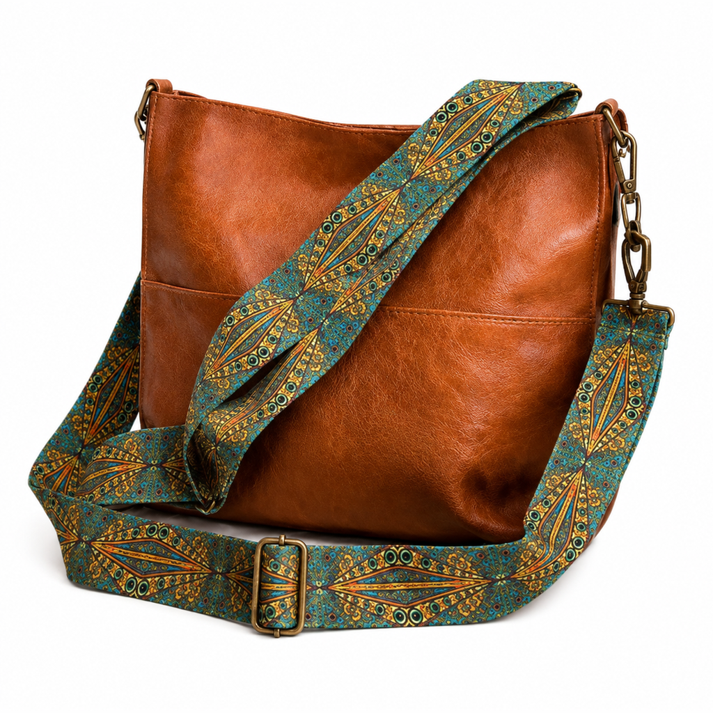 Brown vegan leather hobo crossbody bag with adjustable strap and spacious interior, stylishly designed by Republic Mercantile.