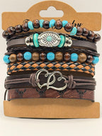 Handcrafted brown 6-strand boho leather bracelet from Republic Mercantile, featuring intricate woven design and adjustable closure.