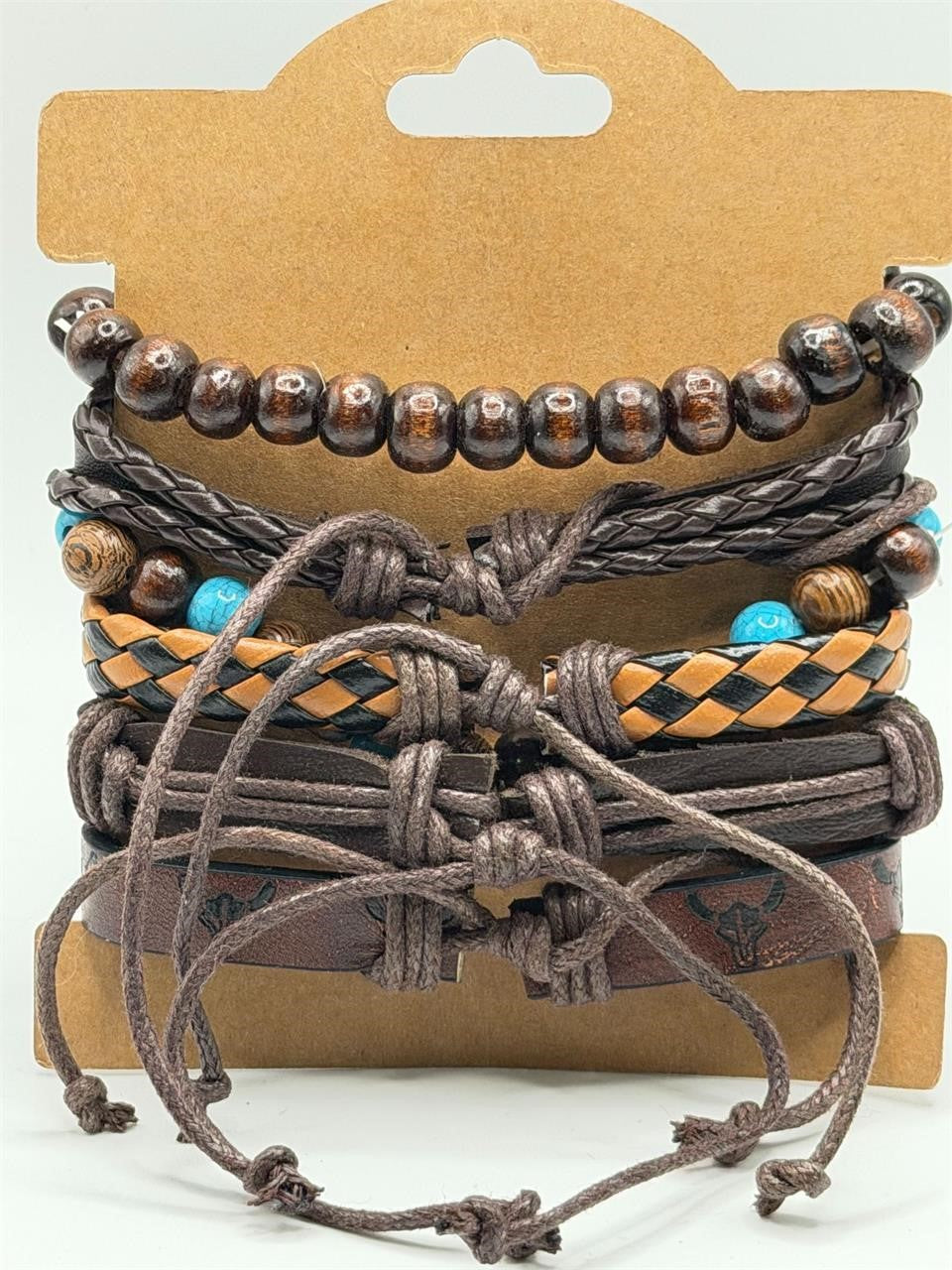 Handcrafted brown 6-strand BOHO leather bracelet by Republic Mercantile, featuring detailed weaving and adjustable closure.