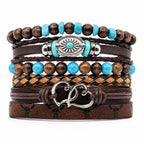Handcrafted brown 6-strand BOHO leather bracelet from Republic Mercantile, featuring woven design and adjustable closure.